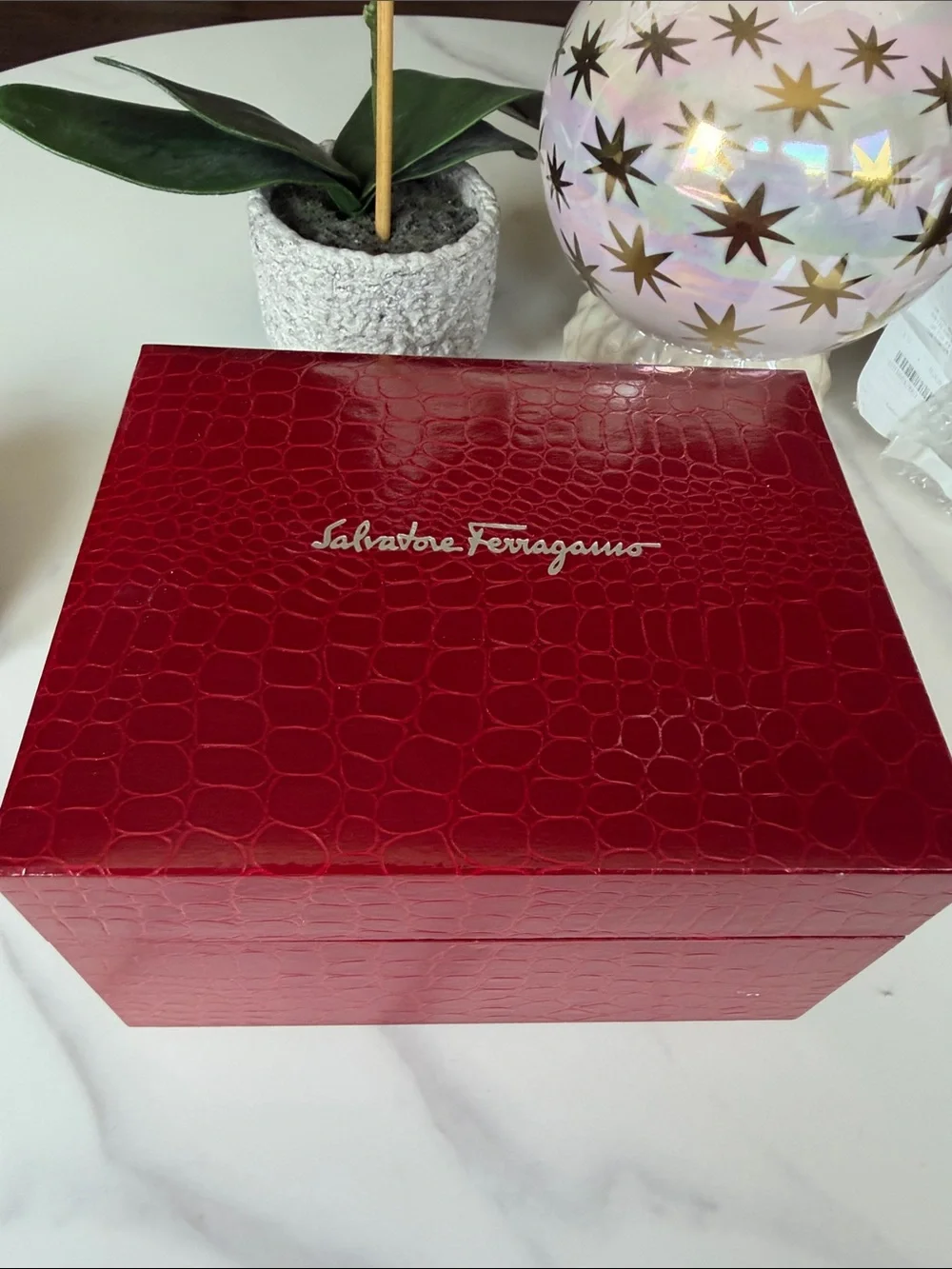 Salvatore Ferragamo Burgundy Lizard Leather & diamond Bezel Ladies Watch